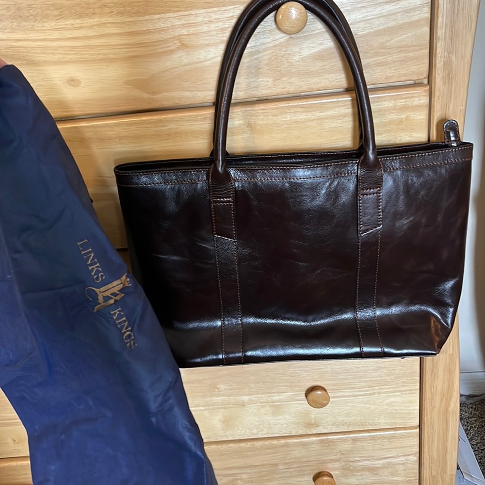 links kings brown leather tote bag